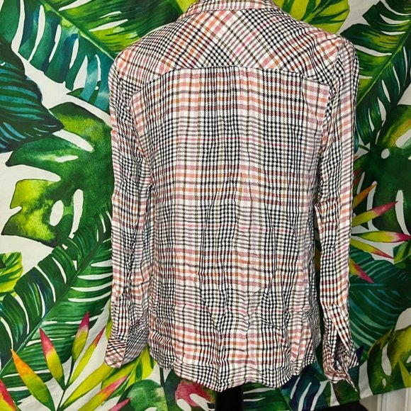 GUC $89 J.Jill Women's SP Ruffle Beige Black Front Plaid Button Down Shirt - Picture 5 of 8